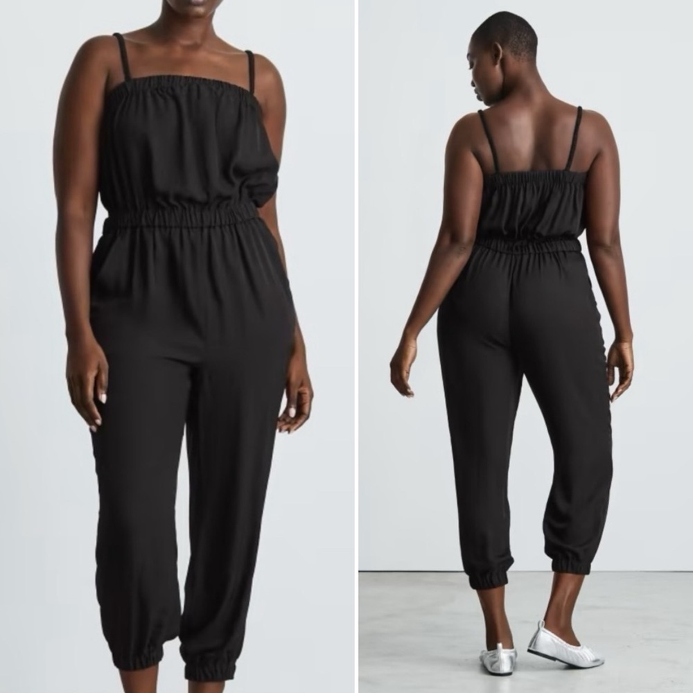 Everlane Party of One Jumpsuit XS black solid minimalist sleeveless cropped slip
